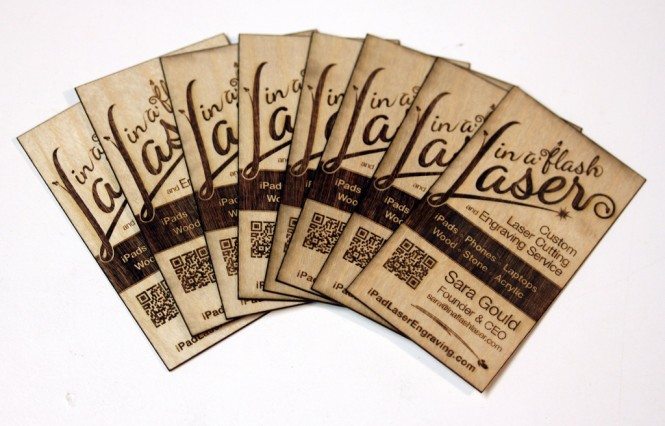 Laser engraved and cut wooden business cards