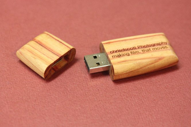 Laser engraved wooden flash drive