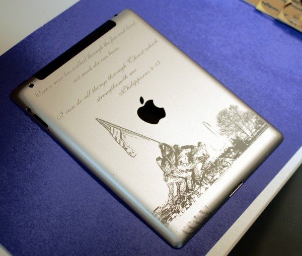 Custom engraved iPad with bible script and artwork