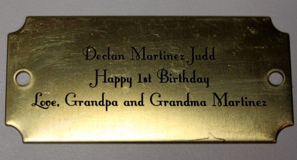 Laser engraved brass tag