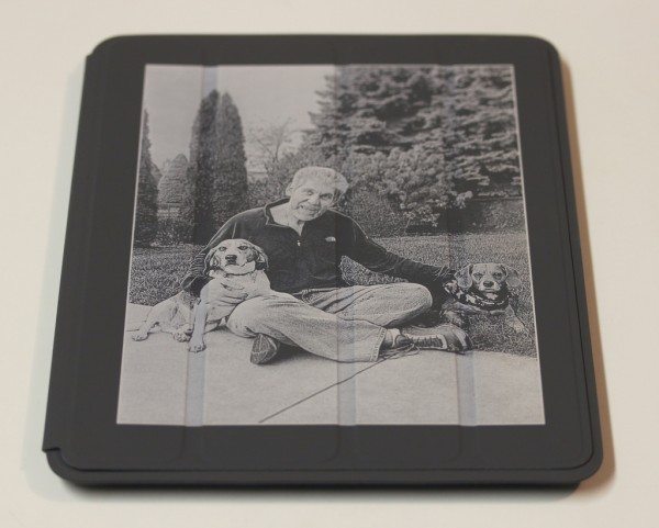 Photo laser-etched onto dark gray iPad Smart Case