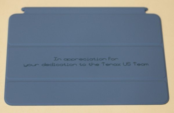 Inscription on blue iPad mini Smart Cover