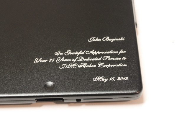 Inscription on metal iPad case