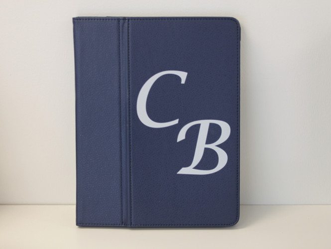 Blue iPad Case with White Letters